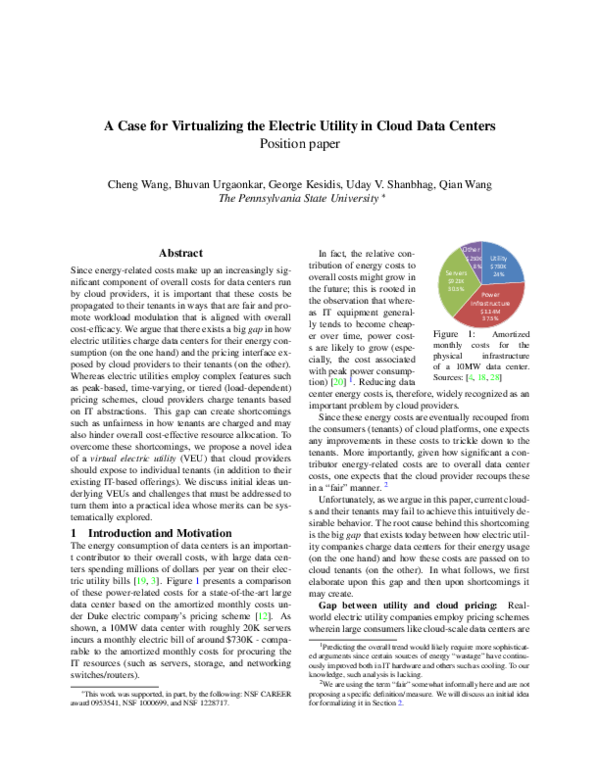 (PDF) A case for virtualizing the electric utility in cloud data centers