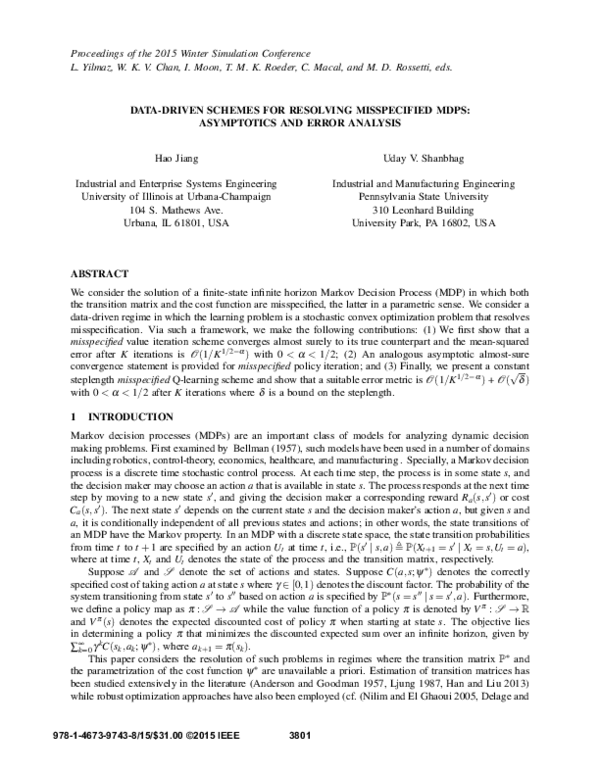(PDF) Data-driven schemes for resolving misspecified MDPs: Asymptotics ...
