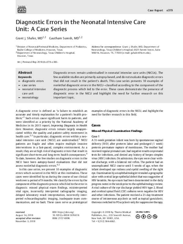 (PDF) Diagnostic Errors in the Neonatal Intensive Care Unit: A Case Series