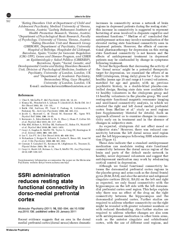(PDF) SSRI administration reduces resting state functional connectivity ...
