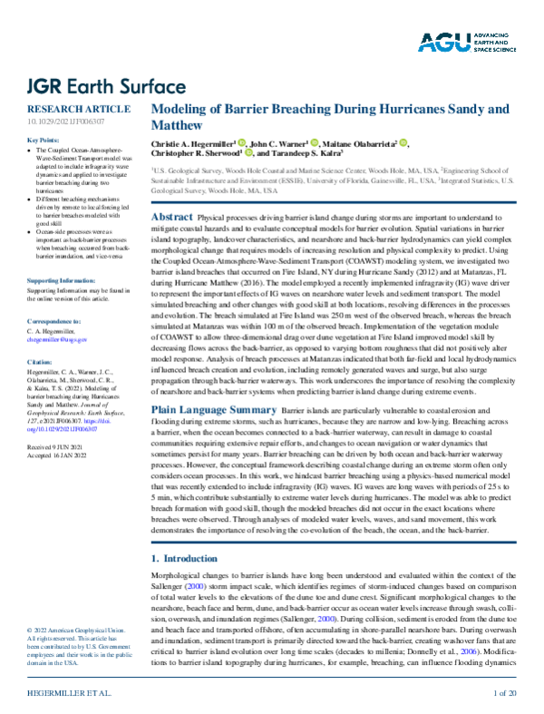 (PDF) Modeling of Barrier Breaching During Hurricanes Sandy and Matthew ...