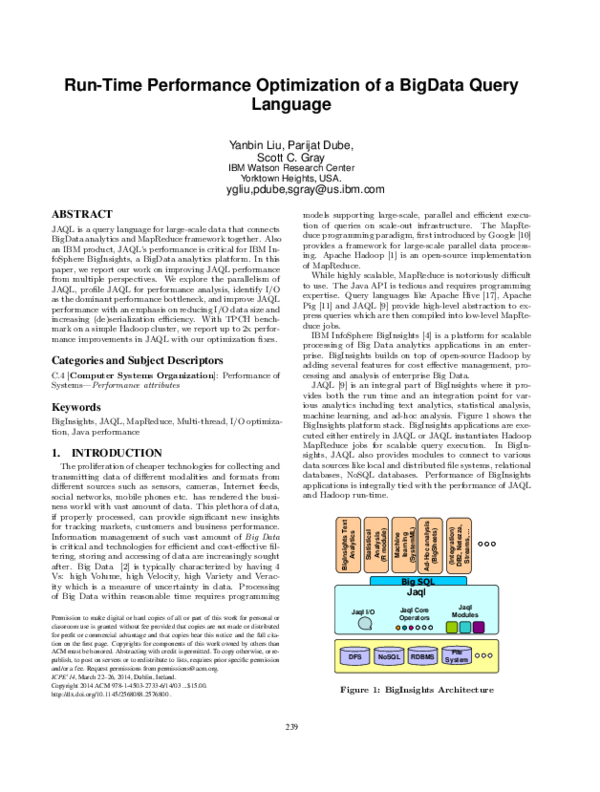 (PDF) Run-time performance optimization of a BigData query language