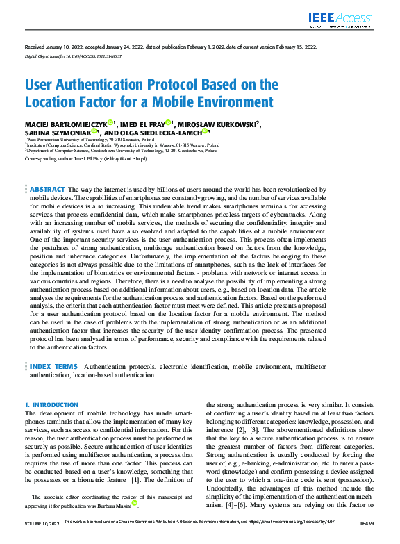 (PDF) User Authentication Protocol Based on the Location Factor for a ...