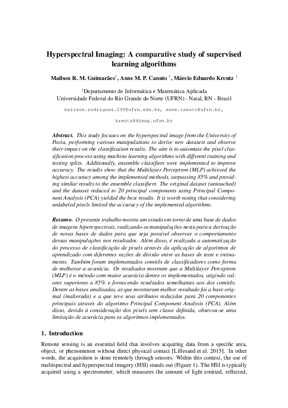 (PDF) Hyperspectral Imaging: A comparative study of supervised learning ...