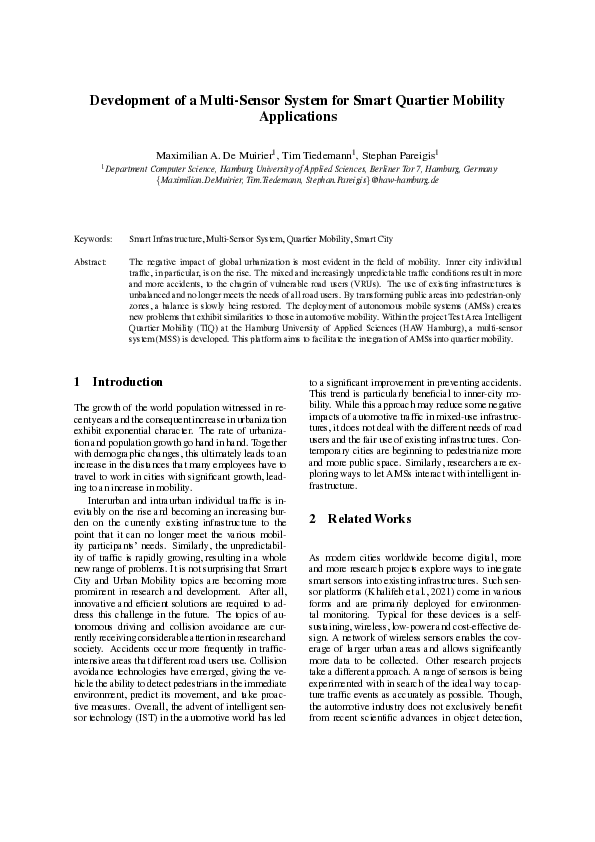 (PDF) Development of a Multi-Sensor System for Smart Quartier Mobility ...