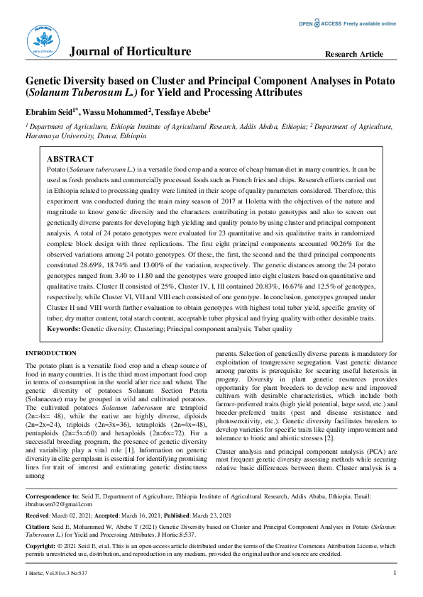 (PDF) Genetic Diversity based on Cluster and Principal Component ...