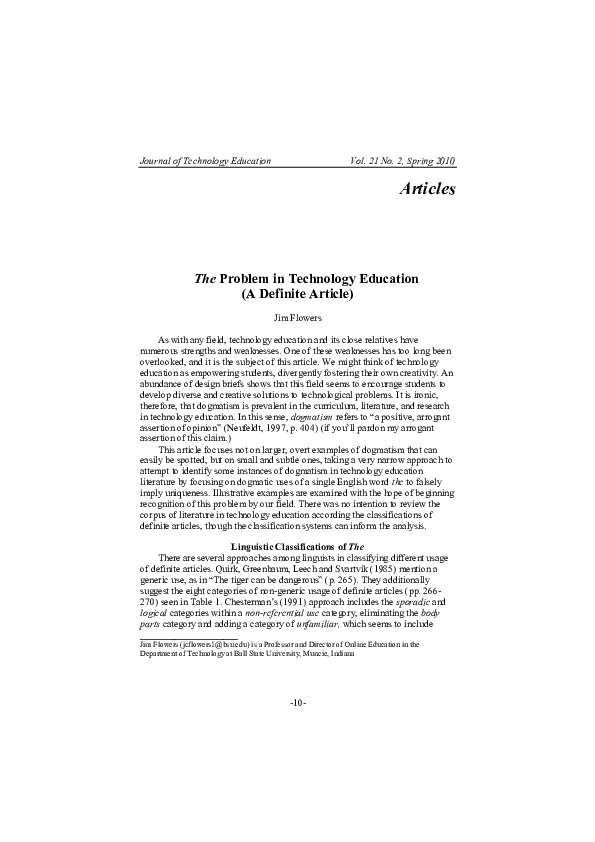 (PDF) The Problem in Technology Education (A Definite Article)