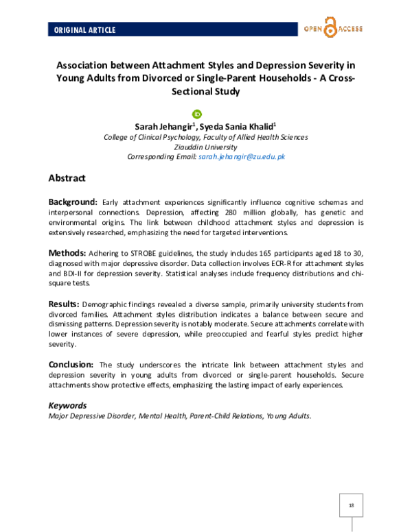 (PDF) Association between Attachment Styles and Depression Severity in ...