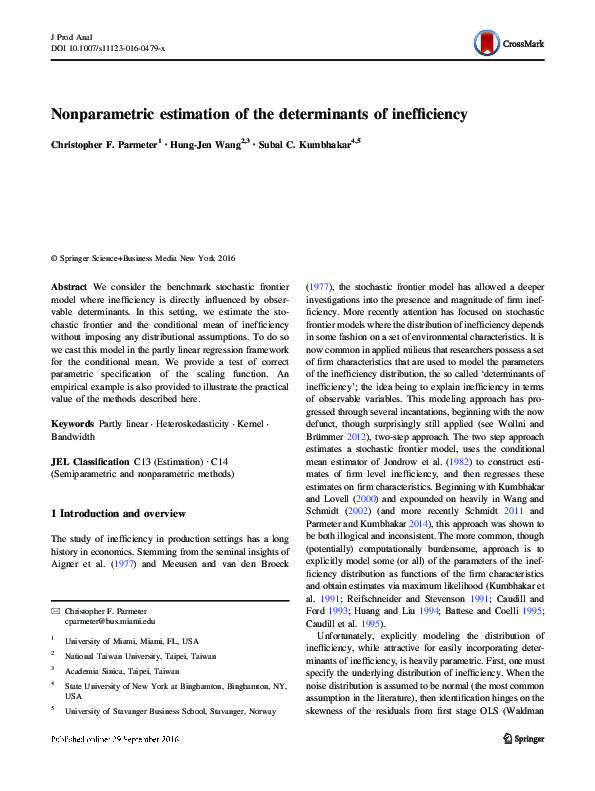 (PDF) Nonparametric estimation of the determinants of inefficiency
