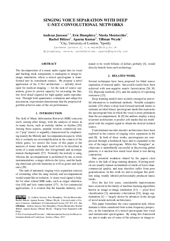 (PDF) Singing voice separation with deep u-net convolutional networks