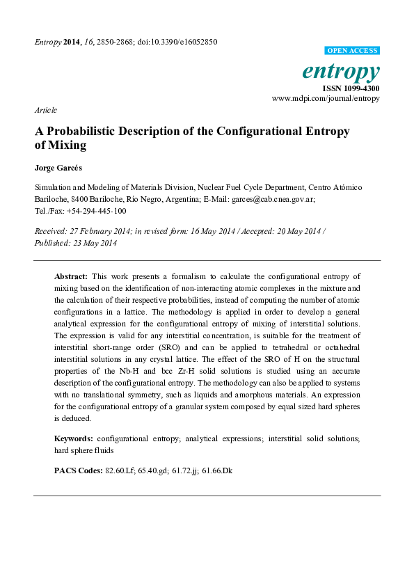 (PDF) A Probabilistic Description of the Configurational Entropy of Mixing