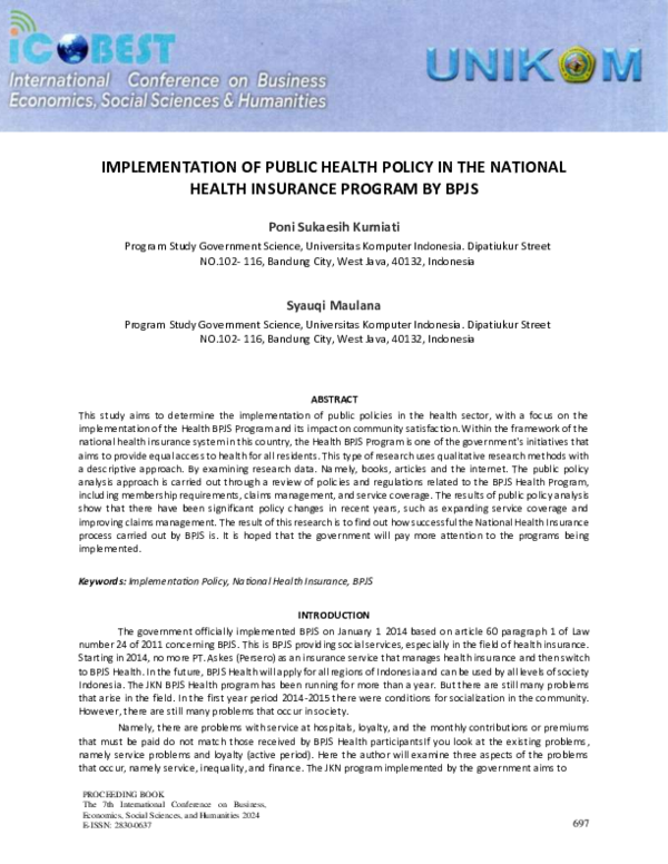 (PDF) Implementation of Public Health Policy in the National Health ...