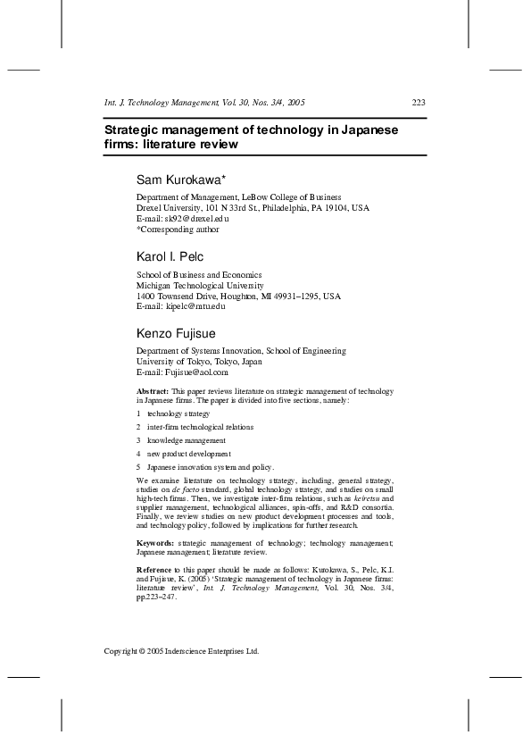(PDF) Strategic management of technology in Japanese firms: literature ...