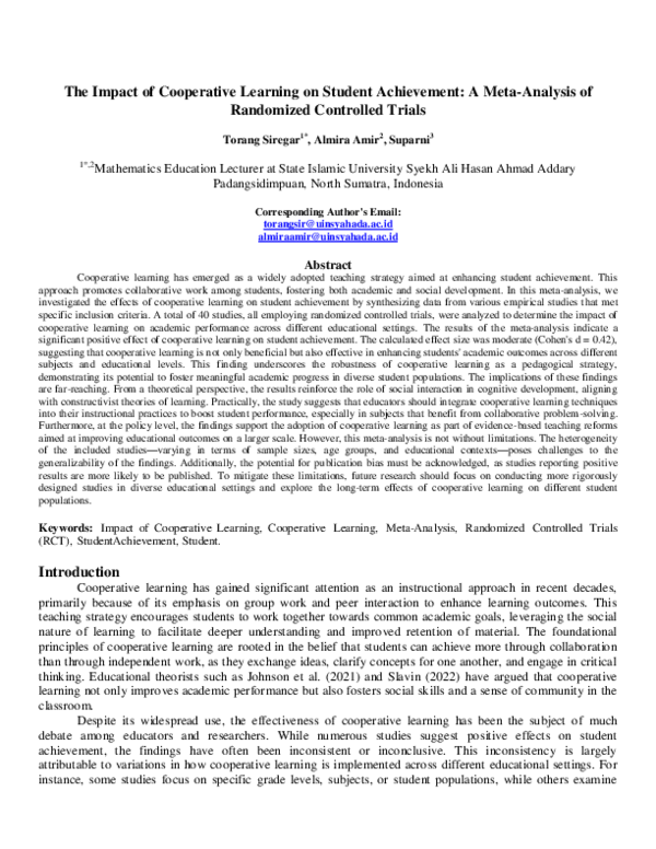 (PDF) The Impact of Cooperative Learning on Student Achievement: A Meta ...