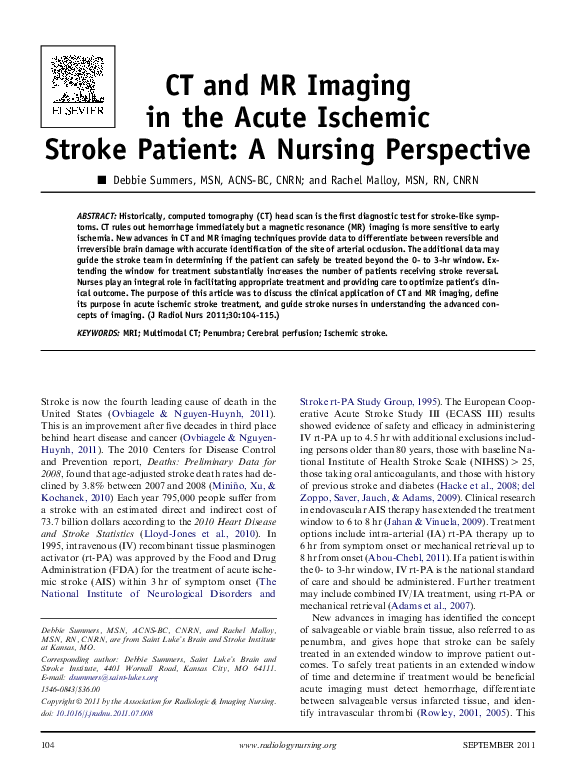 (PDF) CT and MR Imaging in the Acute Ischemic Stroke Patient: A Nursing ...