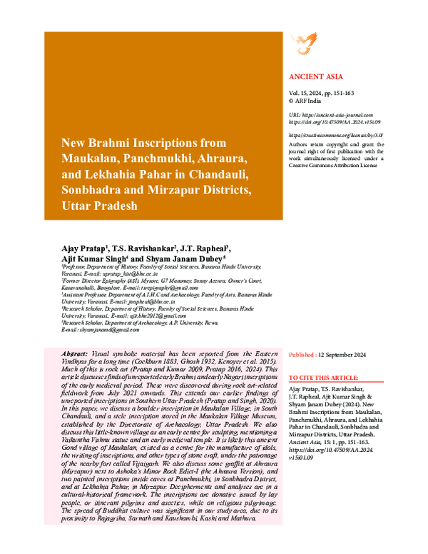(PDF) New Brahmi Inscriptions from Maukalan, Panchmukhi, Ahraura, and ...