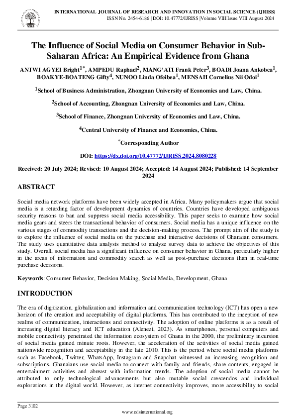 (PDF) The Influence of Social Media on Consumer Behavior in Sub-Saharan ...