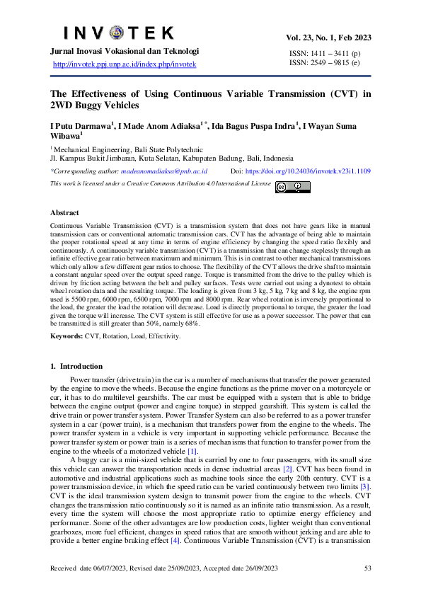 (PDF) The Effectiveness of Using Continuous Variable Transmission (CVT ...