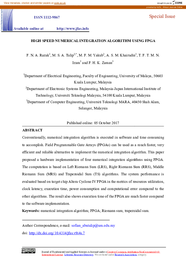 (PDF) High speed numerical integration algorithm using FPGA
