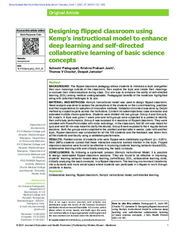 (PDF) Designing flipped classroom using Kemp's instructional model to ...