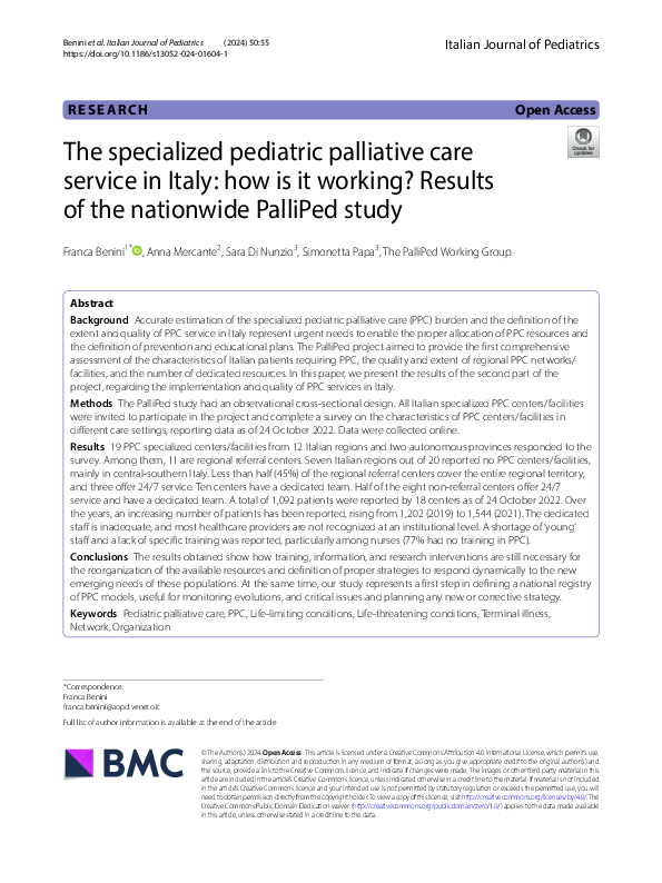 (PDF) The specialized pediatric palliative care service in Italy: how ...