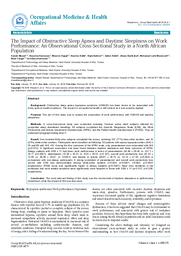 (PDF) The Impact of Obstructive Sleep Apnea and Daytime Sleepiness on ...