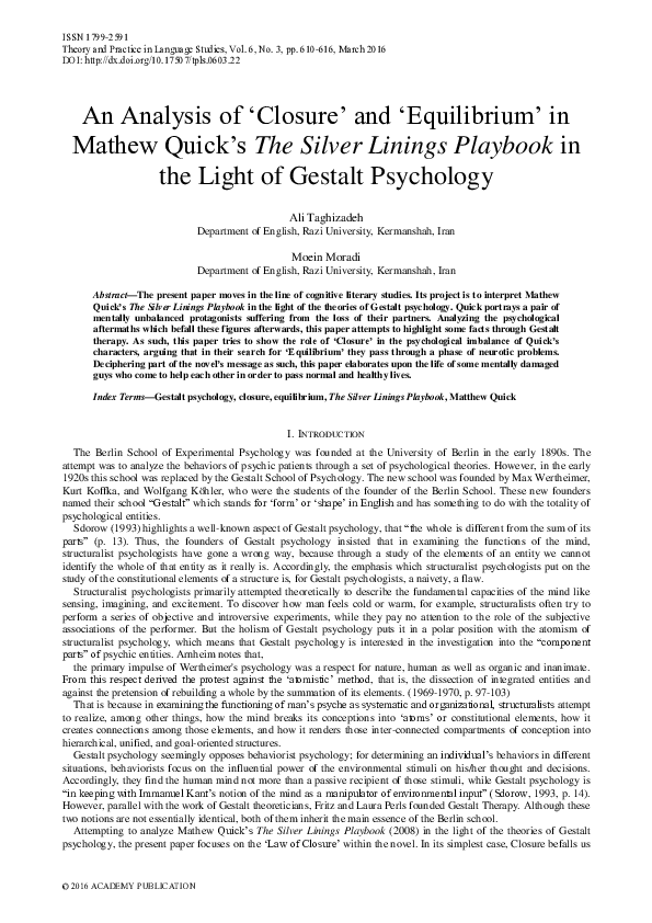 (PDF) An Analysis of ‘Closure’ and ‘Equilibrium’ in Mathew Quick’s The ...