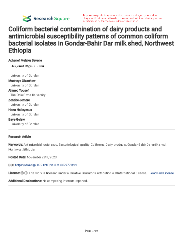 (PDF) Coliform bacterial contamination of dairy products and ...