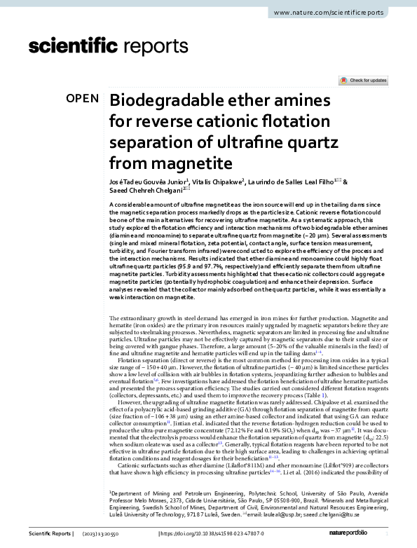 (PDF) Biodegradable ether amines for reverse cationic flotation ...