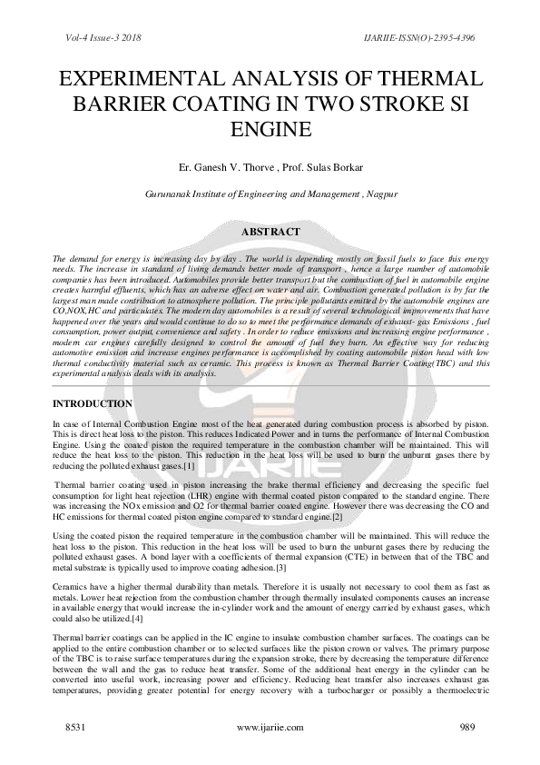 (PDF) Experimental Analysis of Thermal Barrier Coating in Two Stroke Si ...