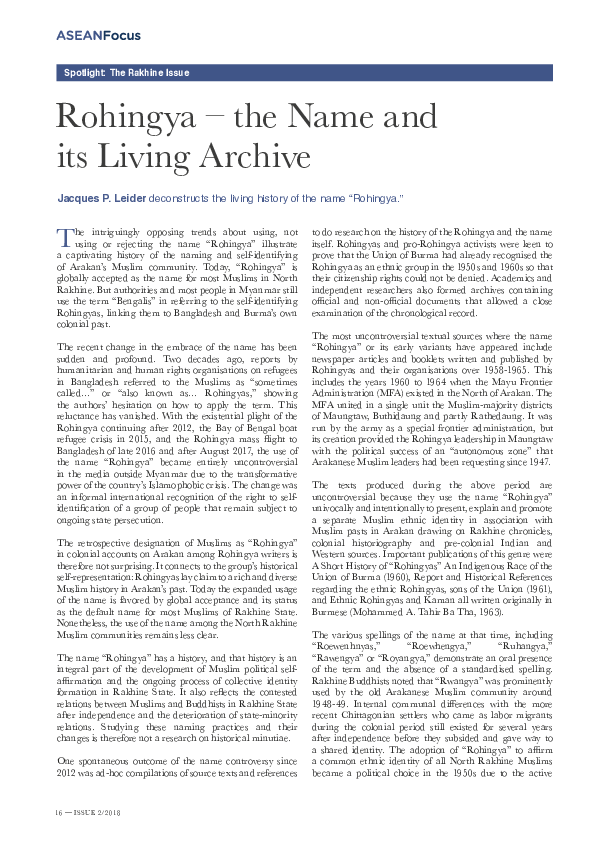 (PDF) Rohingya – the Name and its Living Archive
