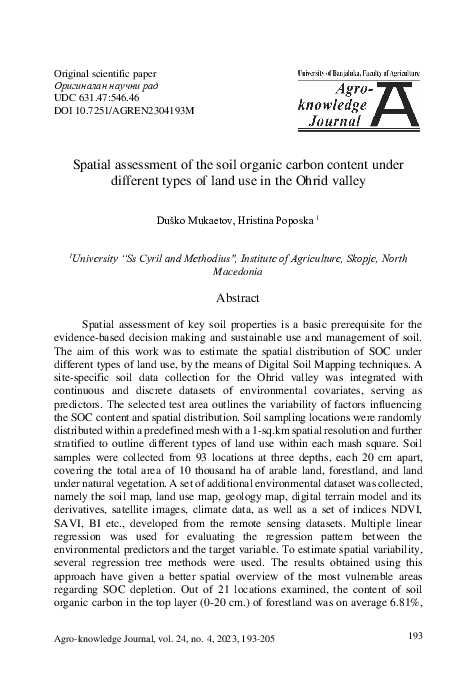 (PDF) Spatial assessment of the soil organic carbon content under ...