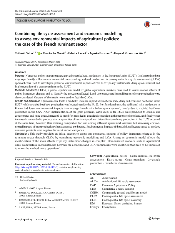 (PDF) Combining life cycle assessment and economic modelling to assess ...