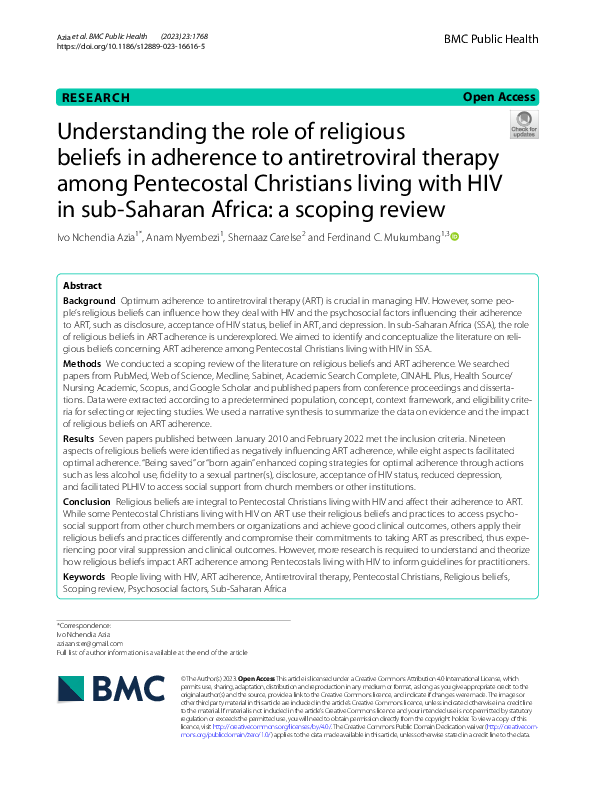 (PDF) Understanding the role of religious beliefs in adherence to ...