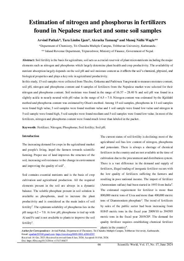 (PDF) Estimation of nitrogen and phosphorus in fertilizers found in ...
