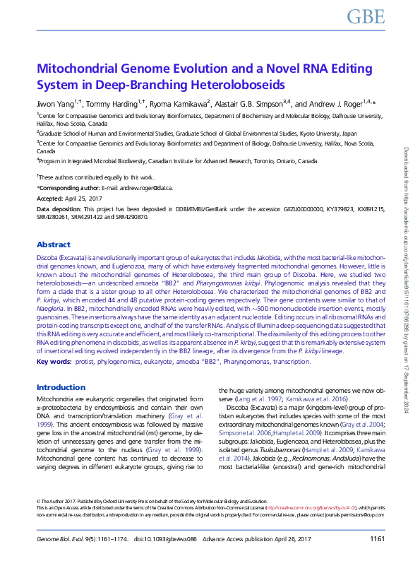 (PDF) Mitochondrial Genome Evolution and a Novel RNA Editing System in ...