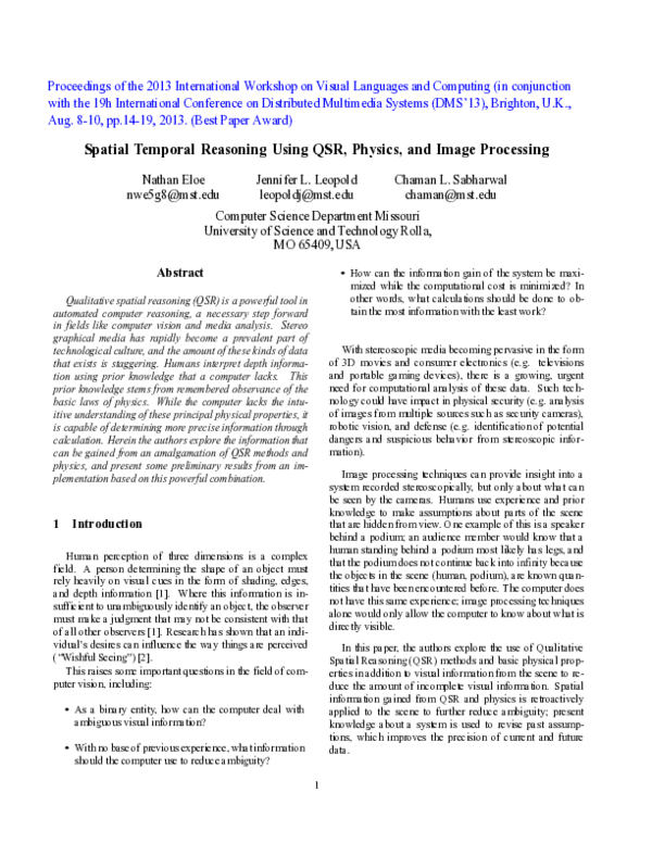 (PDF) Spatial Temporal Reasoning Using QSR, Physics, and Image Processing