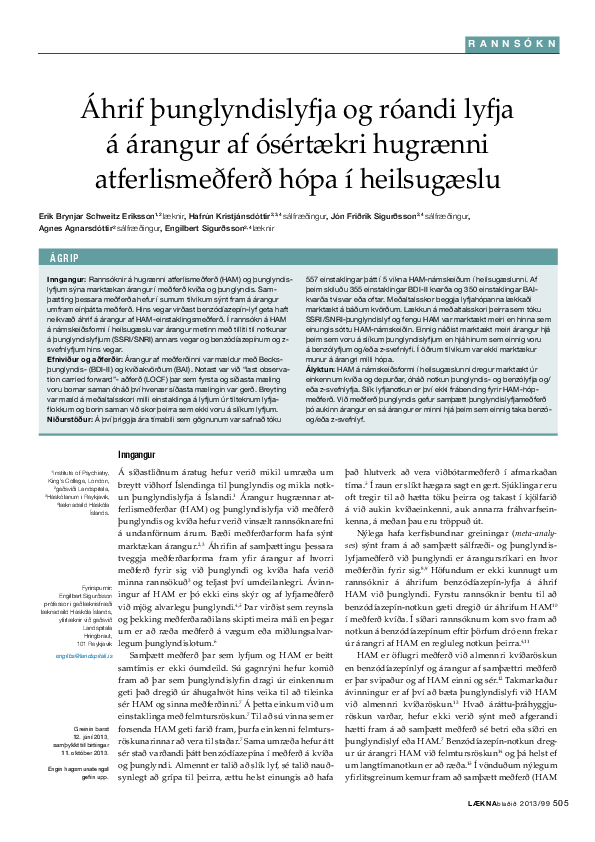 (PDF) Áhrif Þunglyndislyfja Og Róandi Lyfja Á Árangur Af Ósértækri ...