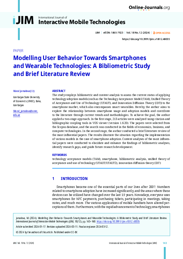 (PDF) Modelling User Behavior Towards Smartphones and Wearable Technologies