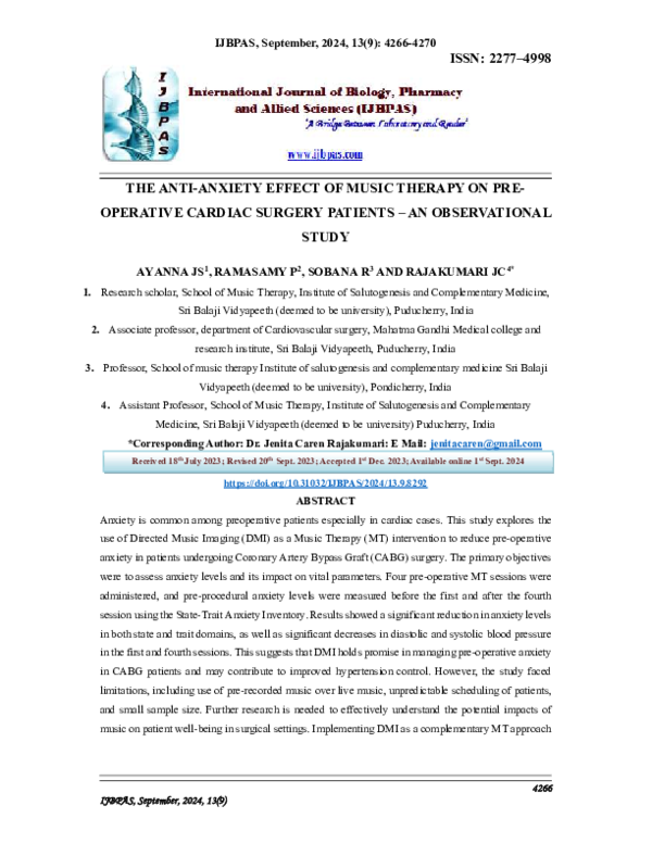 (PDF) THE ANTI-ANXIETY EFFECT OF MUSIC THERAPY ON PRE-OPERATIVE CARDIAC ...