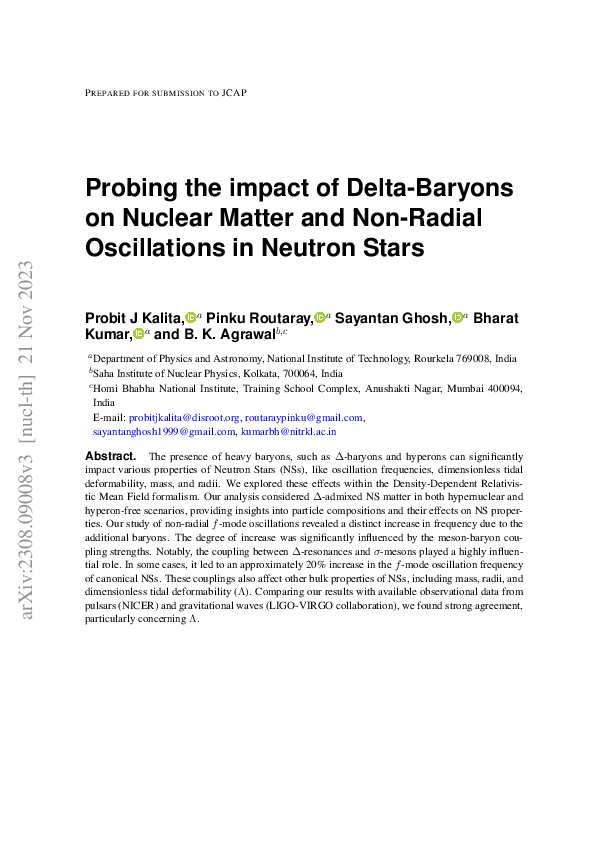 (PDF) Probing the impact of Delta-Baryons on Nuclear Matter and Non ...