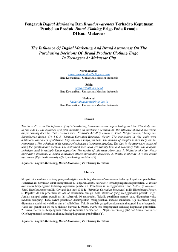 (PDF) The Influence Of Digital Marketing And Brand Awareness On The ...
