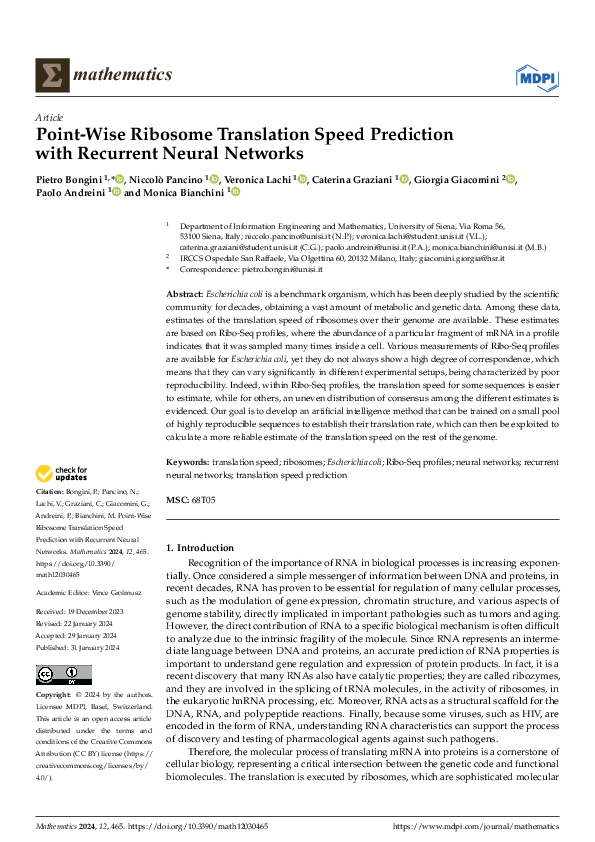 (PDF) Point-Wise Ribosome Translation Speed Prediction with Recurrent ...