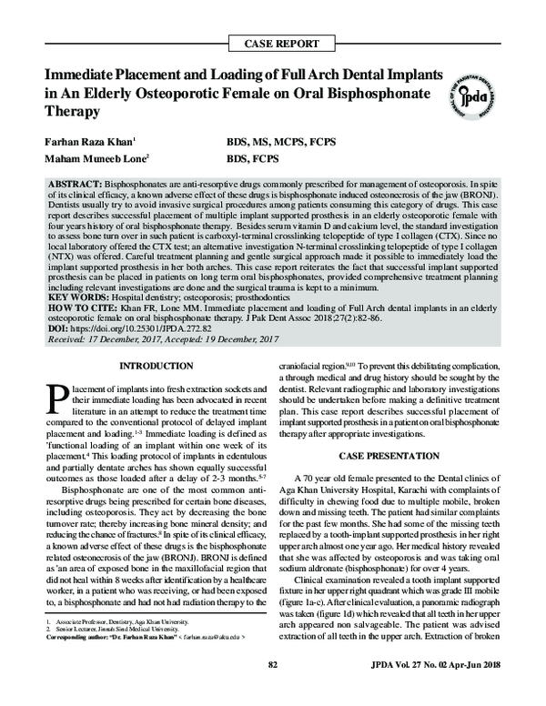 (PDF) Immediate Placement and Loading of Full Arch Dental Implants in ...