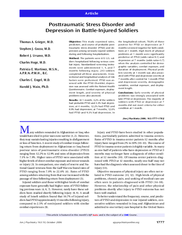(PDF) Posttraumatic Stress Disorder and Depression in Battle-Injured ...