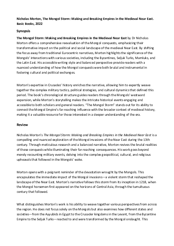 (PDF) Review of the book: The Mongol Storms: Making and Breaking ...