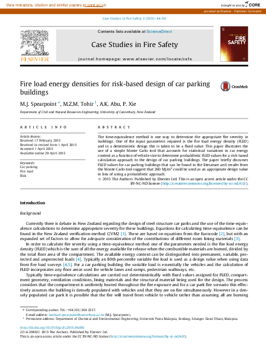 (PDF) Fire load energy densities for risk-based design of car parking ...