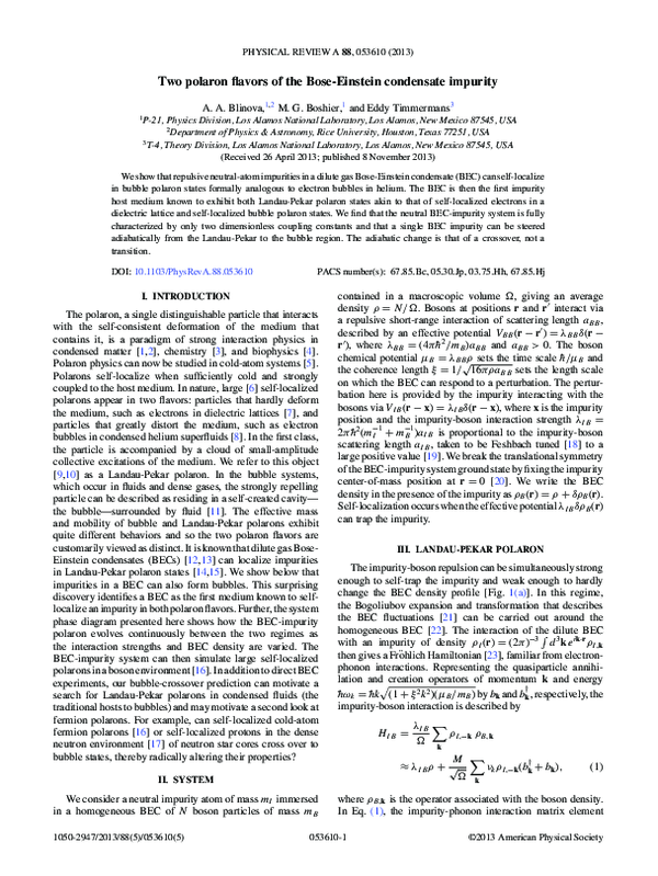 (PDF) Two polaron flavors of the Bose-Einstein condensate impurity