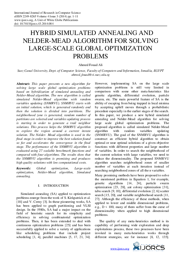 (PDF) Hybrid Simulated Annealing and Nelder-Mead Algorithm for Solving ...