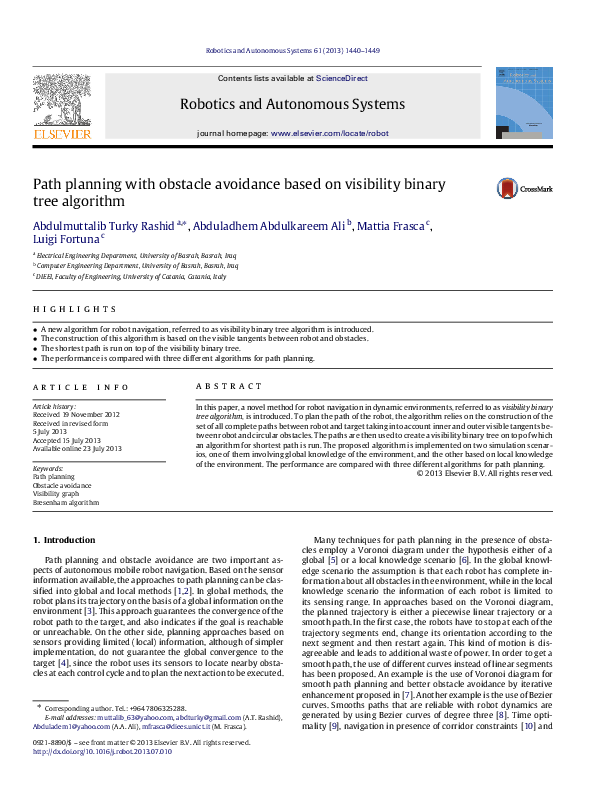 (PDF) Path planning with obstacle avoidance based on visibility binary ...